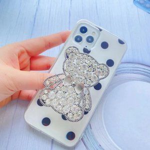 Cute Bear With Bow Tie Rhinestone Cellphone Holder